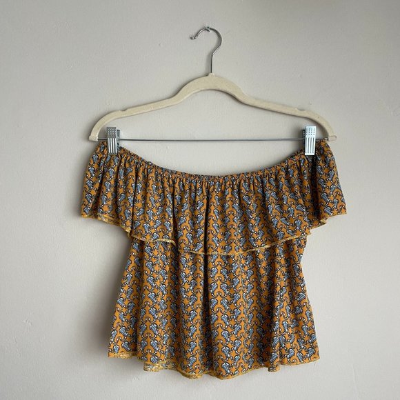 Topshop / Yellow & Blue Paisley Print Off The Shoulder Top - Picture 1 of 7